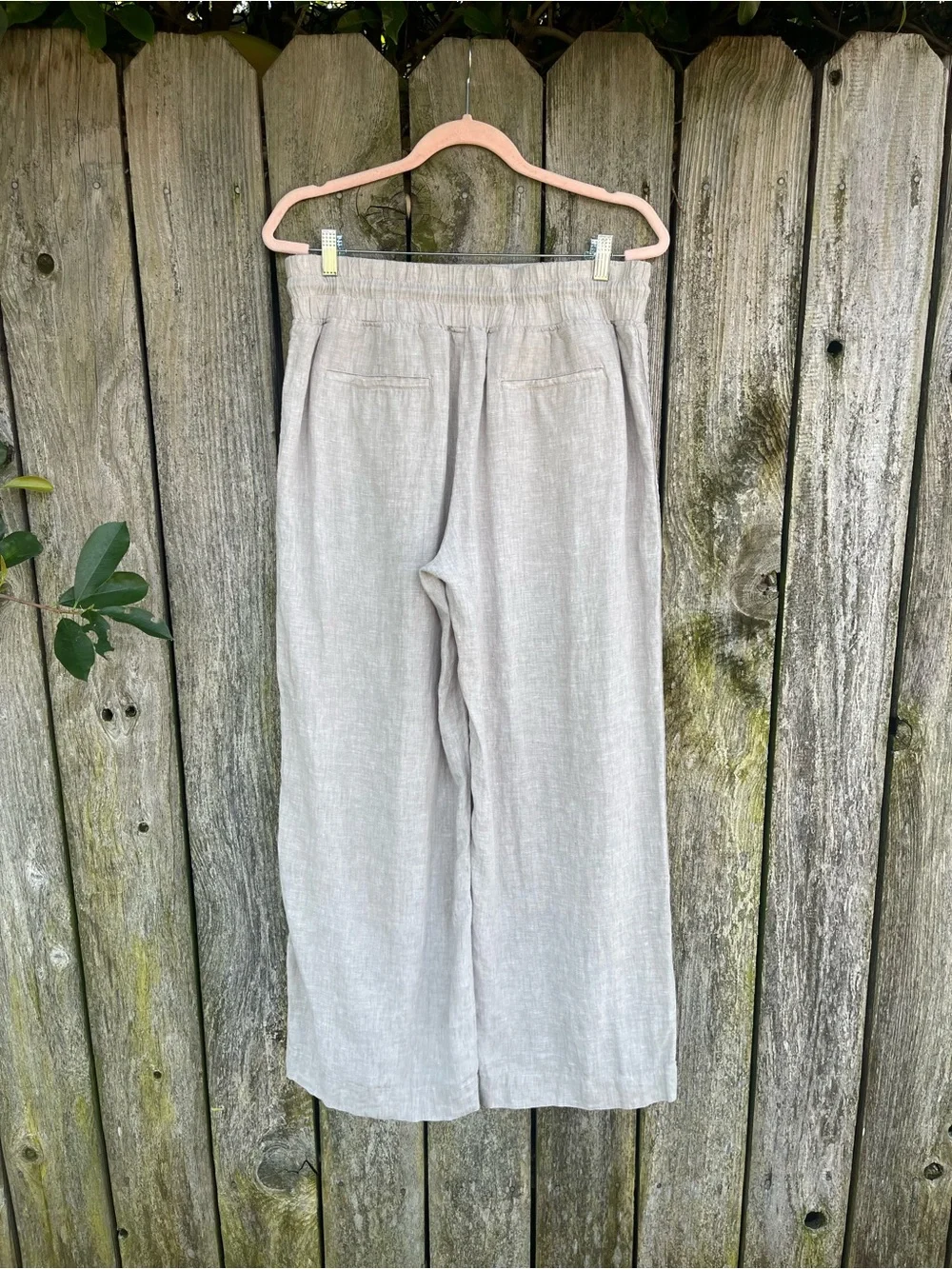 Quince 100% European Linen Wide Leg Pants Flax Beige Sustainable Drawstring | L